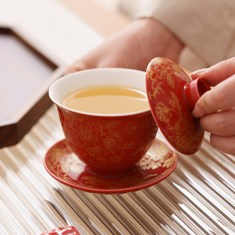 恒列结婚敬茶杯描金盖碗新婚喜碗筷勺一对套装婚礼改口杯子敬酒杯,淘宝优惠券,粉丝福利购,淘宝优惠卷