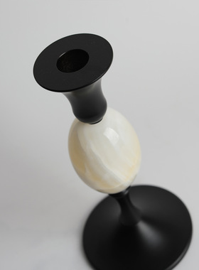 复古轻奢椭圆石头黑色金属烛台架装饰客厅玄关电视柜酒店售楼部