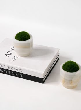 新中式样板间洽谈桌茶几装饰永生玉石苔藓绿植小盆景大理石摆件