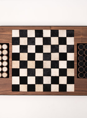 简约现代轻奢马毛皮革棋子棋盘摆件样板间售楼处卧室客厅桌面摆设