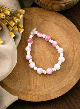 小众国风撞色寿山石串珠手链 童趣燕子爱心手串蝴蝶结珍珠手饰女