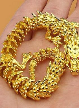 活动关节2024龙年黄铜品摆件立体过年个性客厅办公室龙饰品