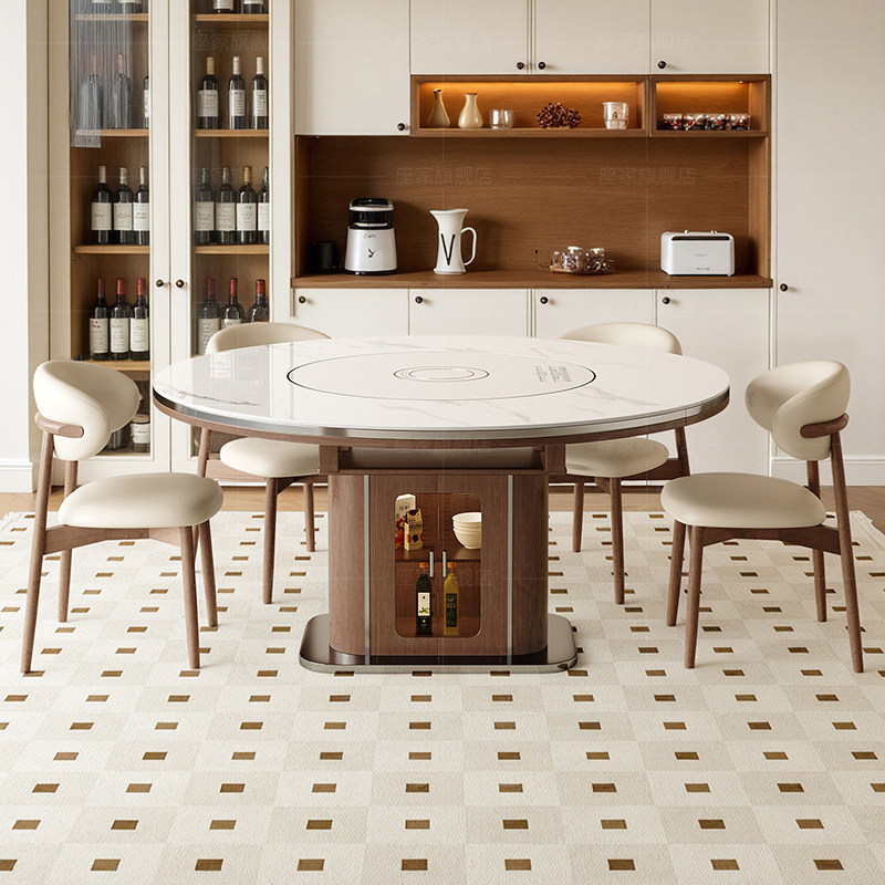 政府补贴座家岩板餐桌家用法式复古风带智能转盘实木方圆伸缩桌子,淘宝优惠券,粉丝福利购,淘宝优惠卷