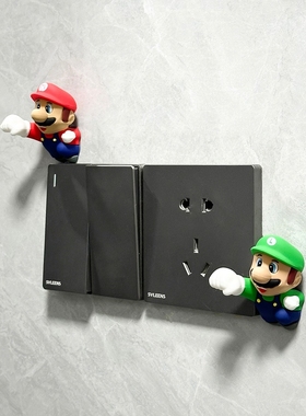 diy玄关可视门铃马里奥摆件开关贴装饰创意可爱卡通动物遮丑公仔