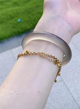 天然冰种玉髓灰手镯少女款