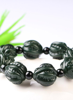 天然和田玉青核桃手串男女