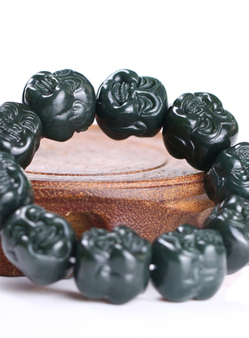 和田玉青佛头手串男款双面