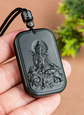 天然老料和田玉墨普贤观音