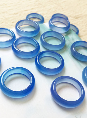 天然蓝色玉髓素圈食指戒