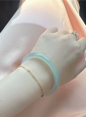 冰种玉石手镯细圆条半山水