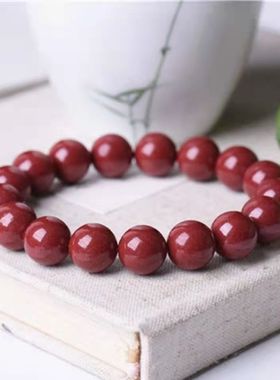 原矿朱砂圆珠手串本命年转