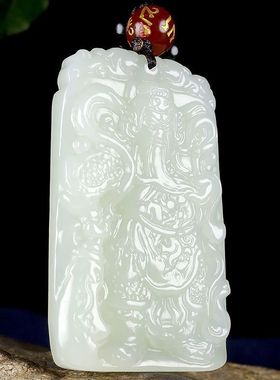 天然新疆和田关公吊坠忠