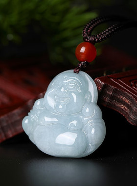 缅甸翡翠弥勒佛吊坠女玉宝