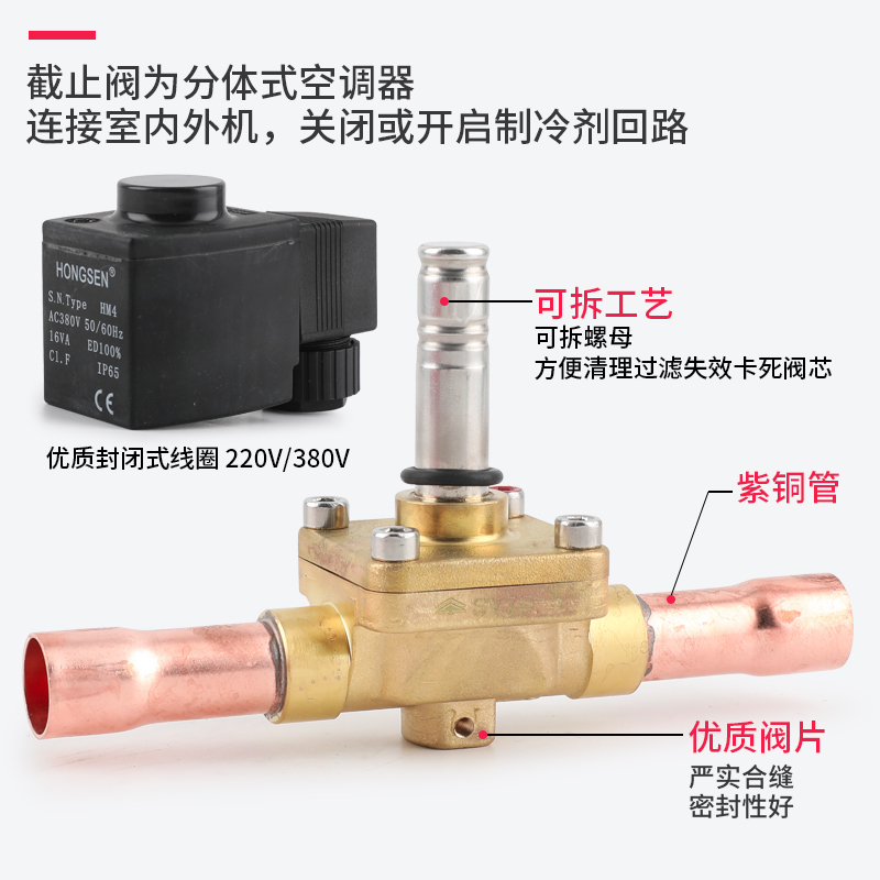 鸿森电磁阀SV型冷库中央空调 220/380V冷媒截止阀 控制阀机组阀门 - 图0