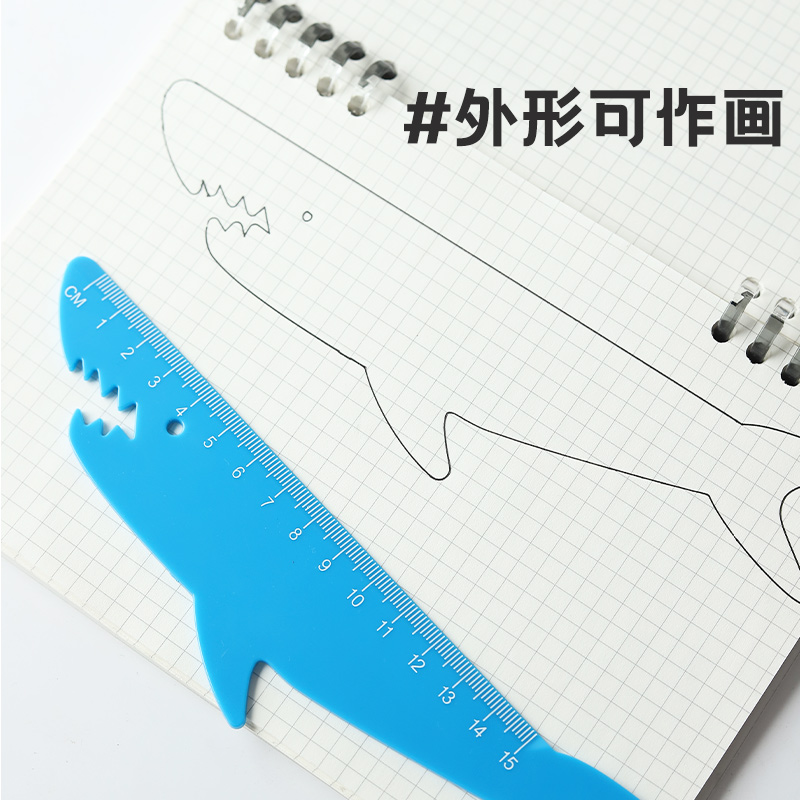 直尺尺子儿童可爱动漫15cm办公绘图测量尺小学生考试绘画塑料卡通幼儿园学生文具高颜值原创趣味小熊鲨鱼画画-图2