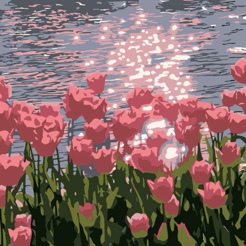 郁金香数字油画手工画画diy填充花卉油彩画填色涂色装饰风景手绘-图1