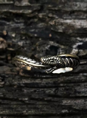 欧美泰银复古衔尾蛇戒指神秘主义小众开口情侣戒指男女指环