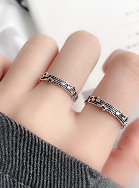 韩版口性c古线谱音符情侣戒复五做旧时尚设计潮音乐戒指女开个饰