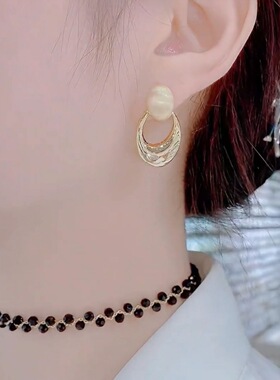 拉丝拼接耳钉女欧美夸张高级感大圈耳扣气质个性小众耳饰饰品