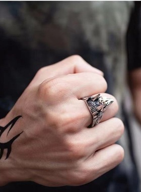 复古泰银阿努比斯神防身破窗钛钢戒指死神十字架胡狼头指环手饰