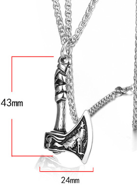 维京海盗凯尔特狼斧头钛钢项链男嘻哈设计潮流复古霸气吊坠龙骨链