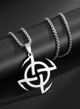 新品护符神秘宇宙圆角欧美不锈钢项链男式复古吊坠饰品设计百搭