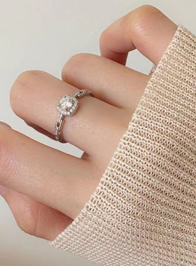 方糖方钻戒指ins高级轻奢高颜值仿真钻戒小众设计韩系开口可调节