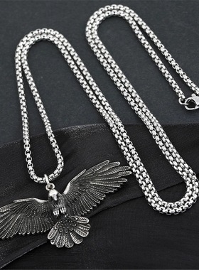 欧美霸气个性雄鹰展翅钛钢项链男女嘻哈朋克饰品小众设计白搭吊坠