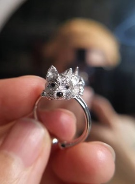 小狗乖乖可爱个性银色狗狗戒指独特小众设计精致送礼物食指戒