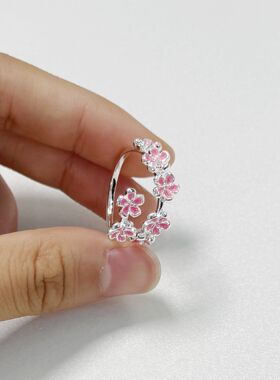 温柔粉樱渐变花朵戒甜美少女感开口可调节日常百搭小众设计感戒指