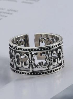 复古泰银十字军花船锚开口指环时尚简约男女做旧戒指情侣对戒戒指