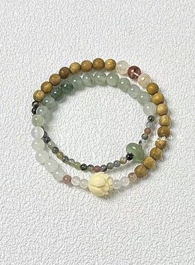 新中式清透串珠莲花手链女小众新款简约中国风手串森系清新手饰