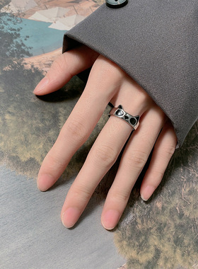 中国风卡通黑色滴胶可爱萌萌哒熊猫戒指男女气质时尚设计动物指环