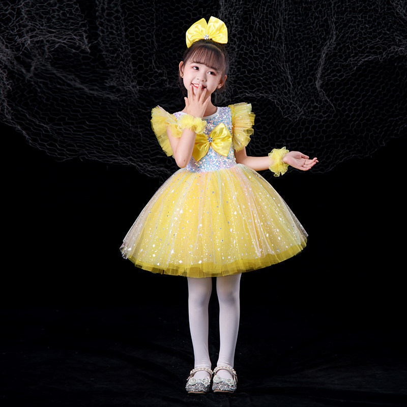 六一女童公主裙演出服快乐的小星星黄色蓬蓬纱裙幼儿园舞蹈表演服,淘宝优惠券,粉丝福利购,淘宝优惠卷