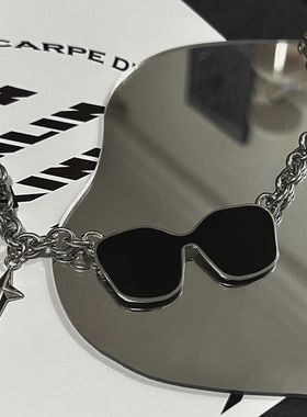 眼镜挂链假装有墨镜~小众嘻哈设计感星芒ins拼接钛钢男女潮牌首饰