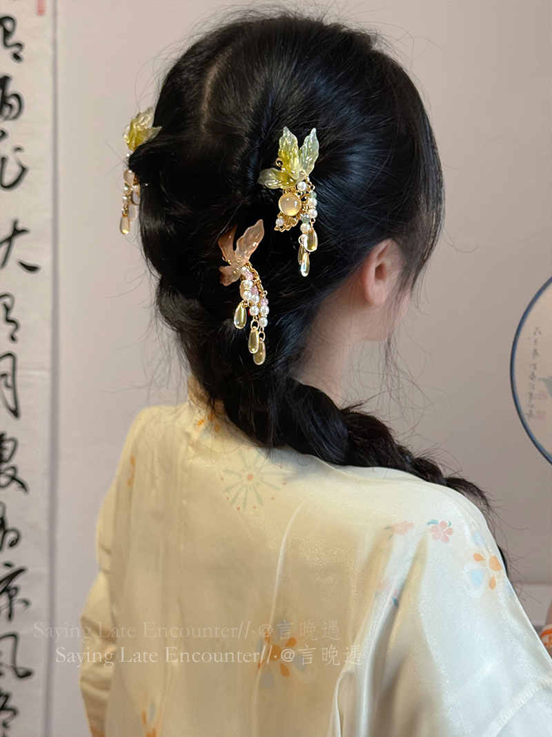 「菁鱼」渐变小金鱼流苏发梳女小众古风汉服发钗古装旗袍发饰头饰