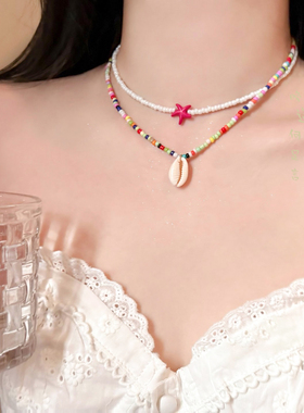 海星贝壳串珠项链海边度假风
