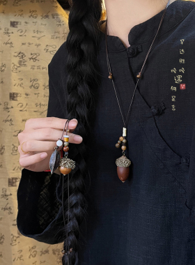 天然植物果毛衣链独特秋冬项链