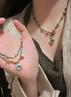 绿松石编织绳项链复古民族风