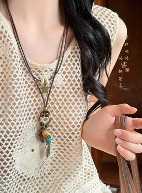 双层星星吊坠项链波西米亚风