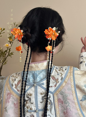 绢花流苏发夹新中式古风侧边夹