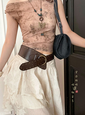 美拉德棕色宽腰带波西米亚民族风