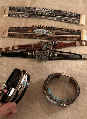 蝴蝶缠绕皮革手链异域民族风