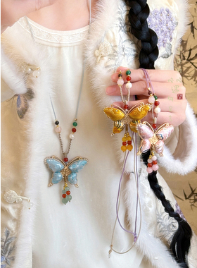 宋锦蝴蝶流苏项链新中式国风