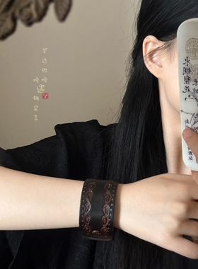 棕色牛皮手链欧美朋克风