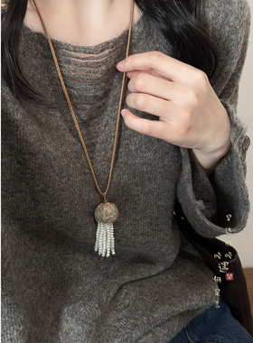 水母珍珠流苏项链复古小众设计