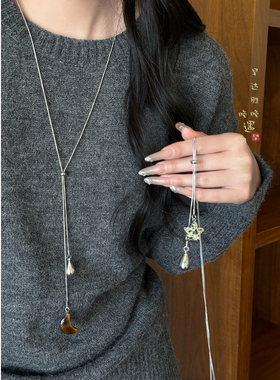 虎眼石水滴项链美拉德复古