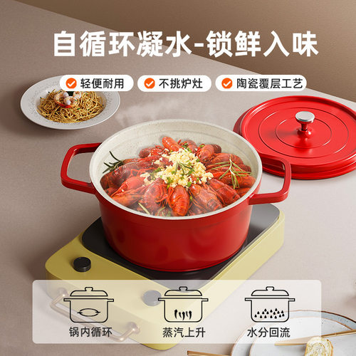 工厂双耳珐琅锅家用炖煮锅欧式煲汤锅砂锅铝合金焖烧锅现货不粘锅 - 图1