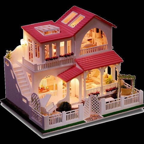 假房子模型小房子diy小屋别墅粉色梦想阁楼创意手工制作小房子。