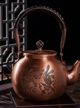 中式仿古手工泡茶壶家用加厚紫铜沏茶手提壶功夫茶具复古百福水壶